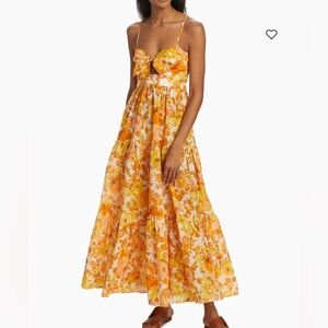 Zimmerman Rai Strapless Tie-Front Maxi Dress in yellow orange floral
